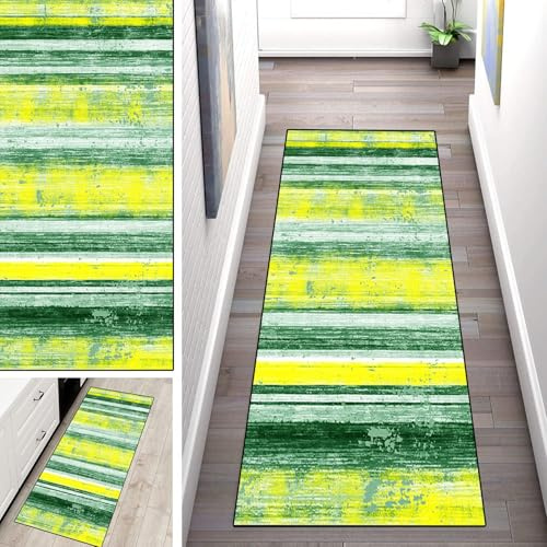 WLNYQF Teppich Läufer Flur Küche 80x150cm,Modern rutschfest Waschbar Küchenläufer Flurläufer,Bohemian Style-Gelbgrün Teppichläufer für Korridor,Schlafzimmer,Innen Wohnzimmer