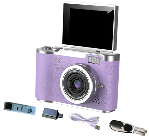 LeeQinersw Appareil Photo numérique 180°, écran Rabattable, Flash, caméra CCD compacte 48 MP, numérique 8X, pour étudiants et Adolescents, Cadeau, Violet