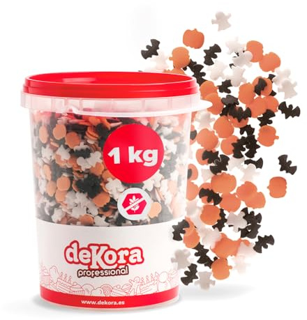 dekora - Sprinkles Halloween 1kg – Confettis en sucre Fantômes, Citrouilles, Chauves-souris – Décorations sucrées comestibles pour gâteaux, cupcakes, biscuits – Sans gluten ni lactose Végétarien