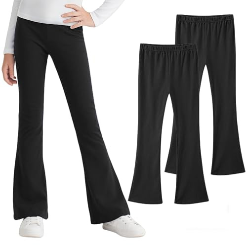 JinBei Leggings slagbyxor flickor bomull 2-pack mjuka andningsbara yogabyxor med elastisk midja, bekväma sportleggings, joggingbyxor, träningsbyxor barn, utställda byxor för 110–164, svart, 110-116