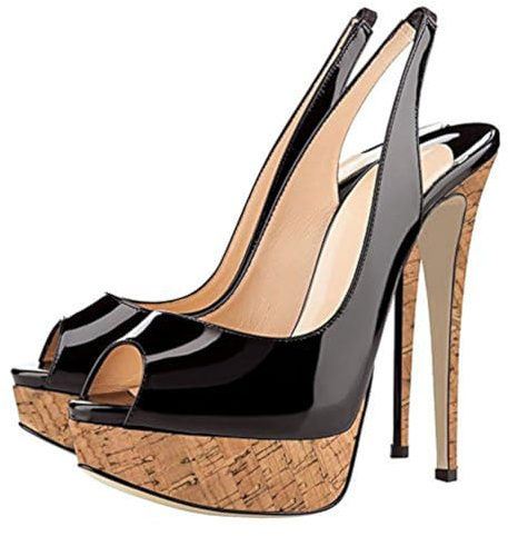 KKdhsfy kvinnors öppen tå plattform slingback klackar 13 cm högklackade finskor, Svart, 43 EU