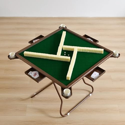 Mesa Mahjong,Plegable - de Juego Multifunción Portátil Marrón para 4 Jugadores Póker Dominó Blackjack Texas Hold'em Portavasos Portátil Bandejas