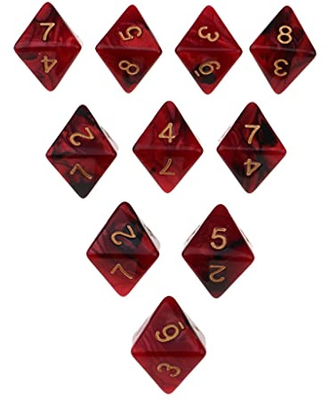 10 Dés à 8 Faces Bicolores D&D - Noir et Rouge - 18mm - Jeu de Dés pour Jeux de Rôle et Société