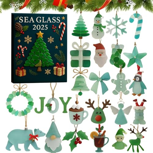 Calendrier L'avent Verre Mer 2025, Calendrier L'avent 24 Jours Avec Ornements Verre Mer, Décoration Originale Pour Sapin Noël Avec Rennes, Cadeau Pour Amateurs Décorations Noëls