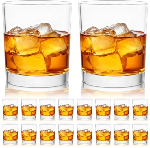 LOPYXBR 10 Oz Whiskey Glass Set of 18, Heavy Base Old Fashioned Glass 10 Oz Rocks Glasses for Bar, Clear Scotch Glasses 10Oz Short Glasses for Bourbon, Water, Cocktails (3.2x3.6 Inch)