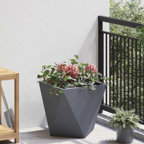 Pot de fleurs, anthracite, 40 x 40 x 40 cm, en acier, robuste, pour l'extérieur, design moderne, durable, pour arbustes et herbes ornementales, jardin et terrasse