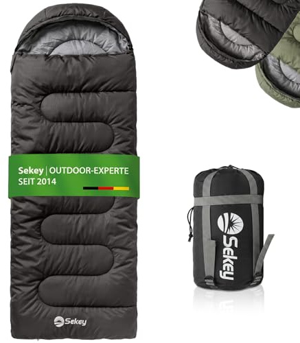 Sekey Sacco a Pelo Adulto, 3 Stagioni, 1,35 kg Sacco a Pelo Compatto e Ultraleggero, 2-in-1 Coperta, Cerniera Anti-impigliamento, 10-20°C, Ventilazione Piedi, Campeggio e Outdoor, 220x80 cm