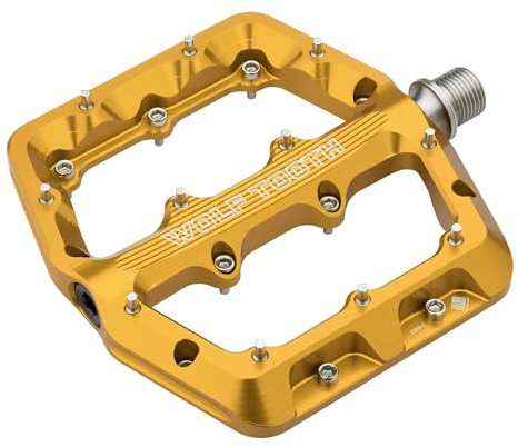 Wolf Tooth Waveform Aluminum Pedals - Small Gold, Durable 6061-T6 Aluminum, Dual-Concave Platform, Sealed Bearings, 22 Stainless Steel Pins for All-Mountain Performance