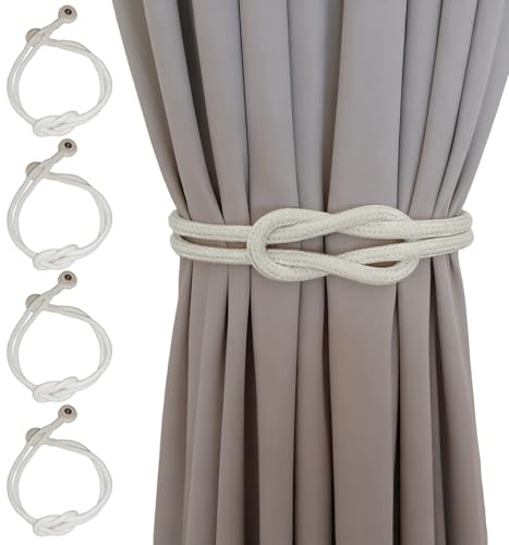 COGVOHY 4 Stück Magnetische Gardinen Raffhalter, Handgewebt Gardinen Vorhang Raffhalter für Zuhause & Büro (Beige)
