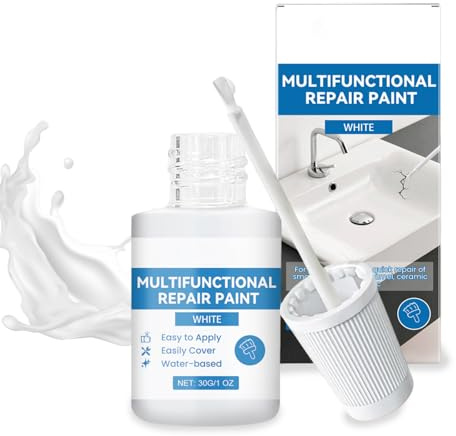 Feirdhoo Esmalte reparador barniz 30 ml, esmalte reparador de bañera, color blanco, juego de reparación de pequeños arañazos y grietas daños en azulejos, cerámica, lavabos, metal, paredes