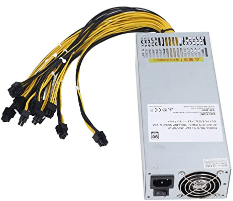 Masyrt Mining-Netzteil, 2600 W, Computer-Netzteil, PSU, 12 V, Stahlgehäuse, 80% Effizienz, Hochtemperaturkondensator 200–240 V, mit Netzkabel für Bitcoin-GPU-Mining-Server