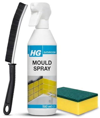 H'G Mould Spray Bathroom 500ml with Cleaning Brush & Scrub Sponge - Fast Acting Mould Remover for Bathroom Removes Brown & Black Mould Stains & Mildew from Tiles, Grout & Silicone Sealant