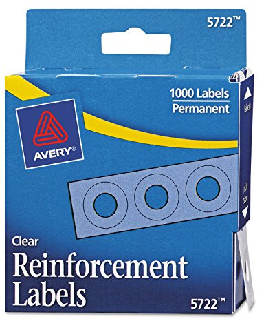 Avery 05722 Self-Adhesive Hole Reinforcement Labels, 1/4-Inch Round, Clear, 1000/PK