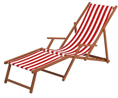 Erst-Holz Strandliege Rot-Weiß Gartenliege Relaxliege Fußteil Liegestuhl