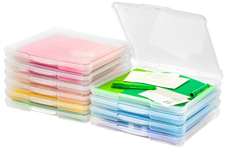 IRIS USA Fits 12 x 12 Paper, 10-Pack Thin Portable Plastic Scrapbook Paper Storage Cases Organizers with Built-in Handle for Art and Craft Supplies, Office Document, Stationery, Photo - Clear
