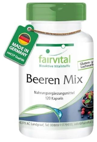 Fairvital | Bayas Mix - Selección de 8 bayas + Alga Spirulina platensis - VEGANO - Dosis elevada - 120 Cápsulas - Calidad Alemana