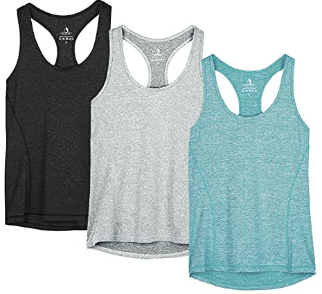 icyzone Dam sporttopp Yoga tank top med ringerrygg, funktionskläder för löpning och fitness, 3-pack, XL