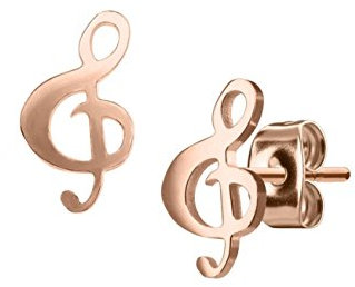 beyoutifulthings Damen 1 Paar funkelnde Ohringe GROSSER NOTENSCHLÜSSEL 6,5x12 mm Ohr-ringe Ohr-stecker Chirurgenstahl Roségold
