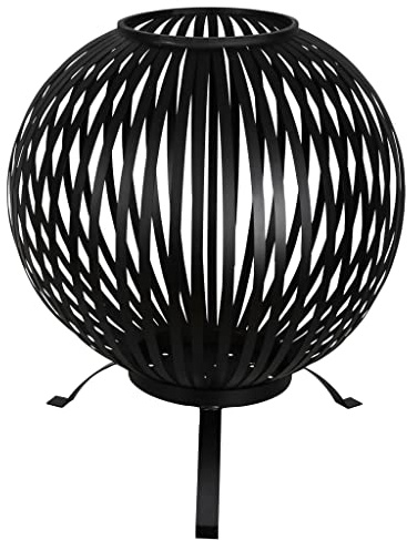 Esschert Design Palla da fuoco a strisce nere in acciaio al carbonio, dimensioni 59 x 59 x 68 cm