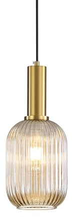 HJXDtech Vintage Ribbed Glass Pendant Light Gold E27 Ceiling Lamp