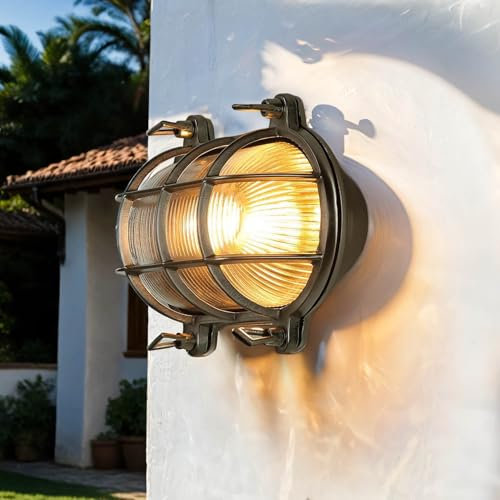 Außenwandleuchte Glas Messing in Nickel IP64 rostfreie Schiffslampe Außen Haus Haustür Terrasse