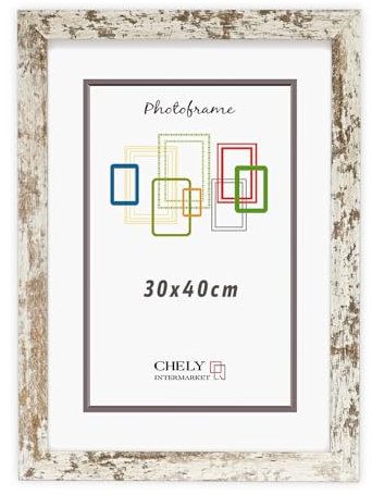 CHELY INTERMARKET MOD204 Marco Fotos Decorativo Estilo Clásico Vintage 30x40cm Madera MDF con Metacrilato Diseño Montaje Vertical Horizontal Ideal Diplomas Certificados Fotografías