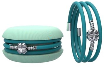 Too Late Macaron Bracciale Charm Macaron Donna in Caucciù con Simbolo, Charm Cuore Stella Quadrifoglio, Confezione Pasticcino - Made in Italy