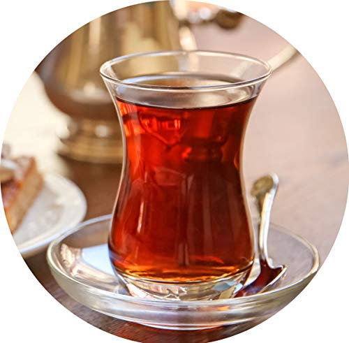 Topkapi Juego de té turco de 18 piezas con efecto visual, 6 vasos de té, 6 posavasos, 6 cucharillas de té, juego completo para 6 personas