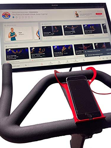 PELOGADGET Phone and Tablet Mount Holder for Peloton Plus Exercise Bike | Anti-Slip Steel Tray for iPhone, iPad Mini, iPad Pro, and iPad Air | Sturdy Peloton Bike Accessory for Smartphones - Red