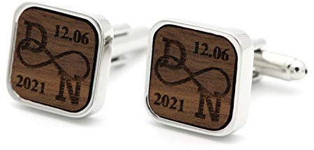 NaturSchatulle Manschettenknöpfe Herren Holz Gravur Individuell Unendlichkeit 1 Paar Silber Manschettenknopf Eckig Hochzeit Anzug Männer Cufflinks Men