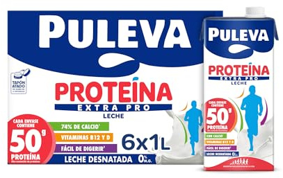 Puleva Proteína Extra Pro Pack 6 x 1L | Leche enriquecida con proteínas, ideal para deportistas y dietas activas. Baja en azúcares. Pack 6 briks de 1 litro.
