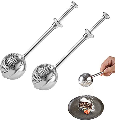Quanerba Puderzuckerstreuer 2 Stück, Edelstahl-Pulverstreuer, Kakaostreuer, Zuckerstreuer Schokopulver, Mehlstreuer für Kakaopulver Schokopulver Zucker Zimt Mehl Gewürz