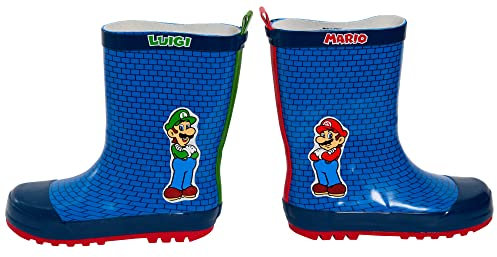 Super Mario Stivali Wellington per bambini Nintendo Stivali da pioggia Wellys, Mattone blu., 27 EU