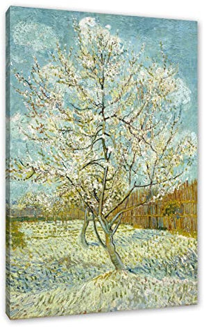 Pixxprint Vincent Van Gogh - Der pinke Pfirsischbaum, Größe: 60x40cm, Leinwandbild, fertig gespannt, Wandbild, Dekoration, Kunstdruck, kein Poster