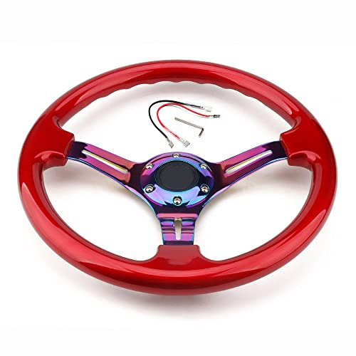Classic ABS Racing Steering Wheel Neo Chrome Spokes 350mm 14 Sports Red Wood Steering Wheel With Horn Button