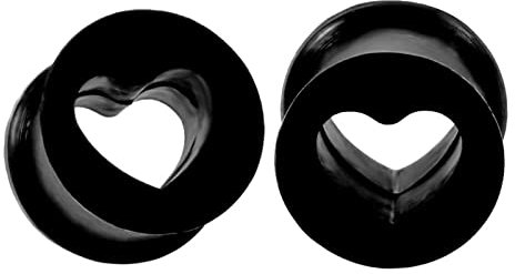 Lieson Ohr Tunnel Ohrringe, 2 Stück Ohr Tunnel Silikon Set Hohl Herz Schwarz 16mm Ohr Plug Schwarz