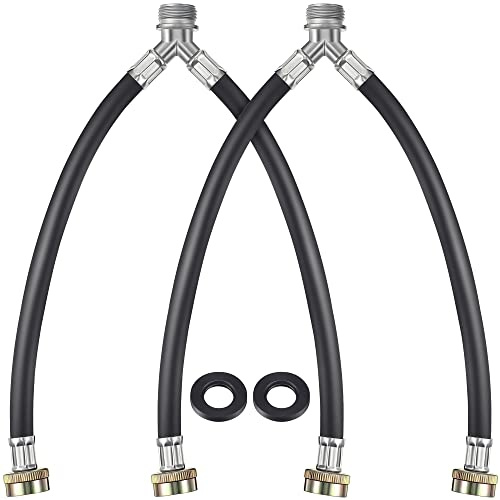 Dreyoo Rubber Washing Machine Y Hose, 3/4 Inch Brass Fittings, 1 ft (12 Inch) Length Hot and Cold Water Supply Y Mixer Hose Connector for Washing Machines Outdoor Garden Faucets(2 Pcs) | 3/4 Inch Brass Fittings, Hot and Cold Water Supply Y Mixer Hose for Washing Machines Outdoor Garden Faucets