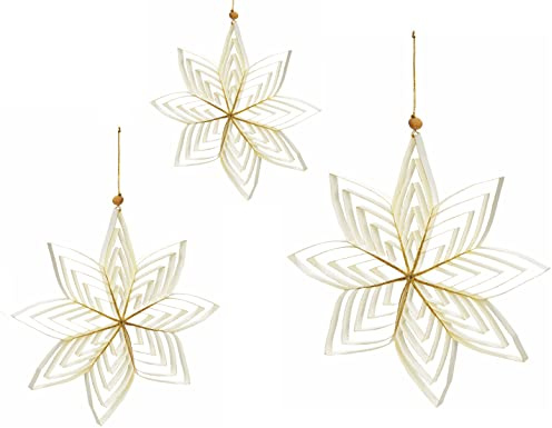 Weihnachtsstern 3D aus Papier in weiß 3er Set - 15/20 / 30 cm - Weihnachts Deko Hänger mit goldenem Glitzer - Advent Winter Fenster Dekoration zum Hängen