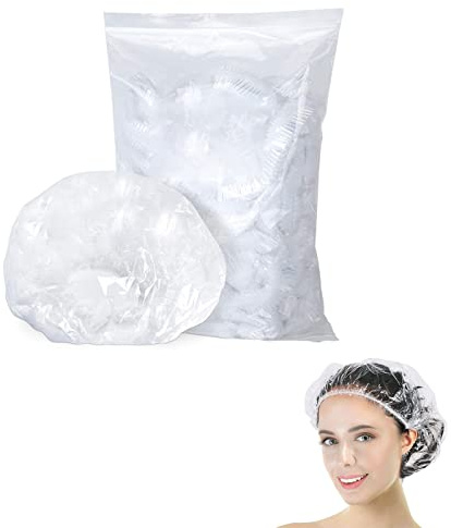 100 Stück Einweg Duschhaube, Kunststoff wasserdichte Klar Duschkappe, Haarschutz Haarhaube für Salon, Spa, Reise, Hotel, Dusche, Braids Durchsichtig - Transparent