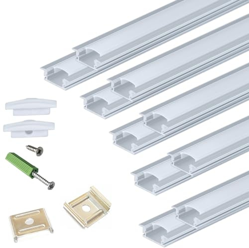 THMOOTHER Recessed LED Strip Channel Diffuser 10-Pack 6.56FT,23.5X7MM LED Tape Aluminum Track with Flange,Flush Mounted Wardrobe Bookcase Wine Cabinet Wooden Furniture Groove Integrated Low Profile