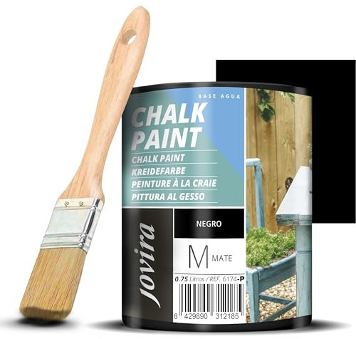 JOVIRA PINTURAS Chalk Paint - Vernice gessata all'acqua opaca + Pennello speciale per legno. Rinnovate i vostri mobili con creatività. (750 Millilitri, Nero + Pennello)