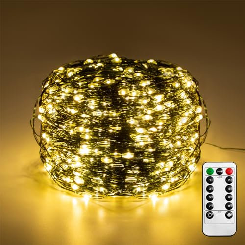 AufuN 100M LED Lichterkette aus Kupferdraht, 1000 LEDs, 8 Modi Wasserdicht IP44, mit Stecker und Fernbedienung Timer, ideal für Weihnachtsdeko, Innen, Außen, Deko DIY, Warmweiß