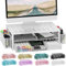 gianotter Support de moniteur, organiseur de bureau avec tiroir et porte-stylo, support d'ordinateur à 2 niveaux, accessoires de bureau et organiseurs d'espace de travail (blanc)