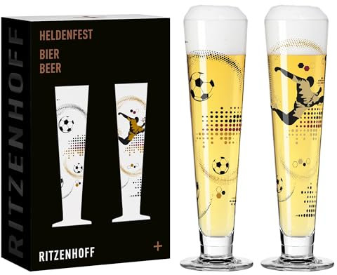 RITZENHOFF 6271001 Bicchiere da birra da 330 ml - Set di 2 - Serie Heldenfest - con motivi di calcio, multicolore - Made in Germany