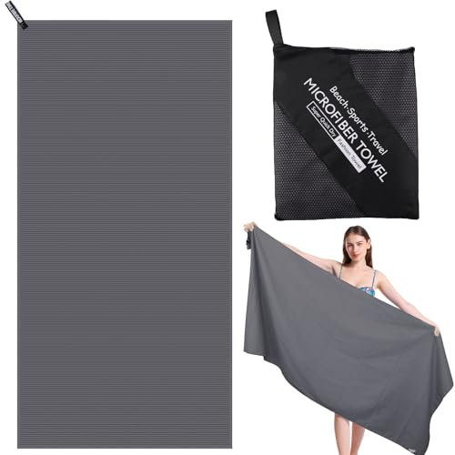 Zocipro Microfibre Beach Towel for Adults, 180x80cm Compact Quick Drying Sports Travel Towel with Mesh Bag, for Gym Beach Yoga Camping Swimming
