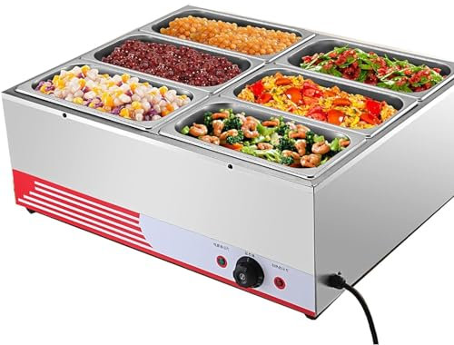 Scaldavivande elettrico a bagnomaria a buffet in acciaio inossidabile da 1500 W, 86-176 ℉/30-80 ℃, con coperchi, per catering e ristoranti (Color : 6 Pan)