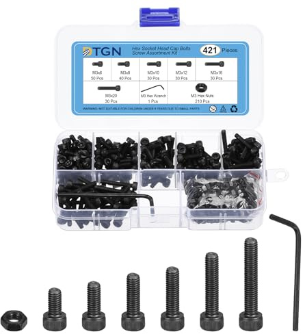 DTGN 420Pcs Metric Screw Assortment, M3 Bolts and Nuts Kit, 12.9 Grade Steel M3x6/8/10/12/16/20mm Hex Socket Head Cap Screws Bolt Set With Wrench