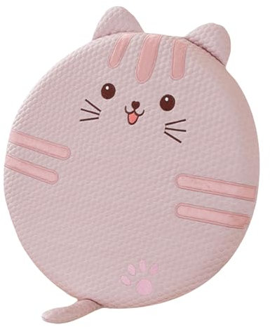 Viusneun Katze Runde Stuhlkissen Kinder, Memory Schaum Tatami-Sitzkissen Stuhl Sitzpolster mit Abnehmbarer Bezug, Tier Runden Kissen Stuhlauflage für Kinderzimmer Home Kinderschule (Rosa)