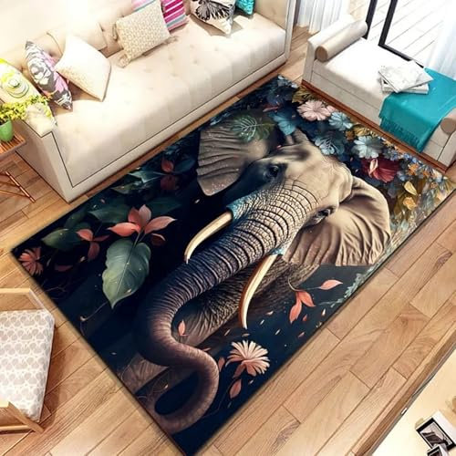 Wohnzimmer Teppich, 3D Teppich Stoßzähne Afrikanischer Elefanten Rutschfeste Plüsch Akzentteppiche Für Wohnzimmer Schlafzimmer Kinderzimmer Teppich Spielzimmer Teppich Für Kinderteppiche, 200 X -3C3E1