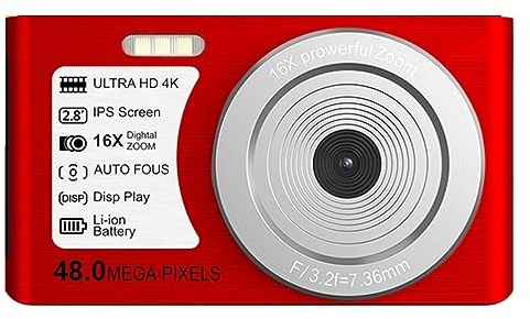 nmbhus Mini Videocamere Digitali 4K con Messa A Fuoco Automatica for La Fotografia Videocamera Vlog Compatta Registratore Fotografico Portatile da 48 MP Casa(64G SD Card,Red)